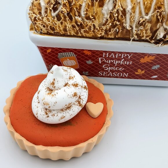 Pumpkin Spice Fake Bread & Tart Set with Gingerbread, Fall Tiered Tray Decor - Picture 4 of 7